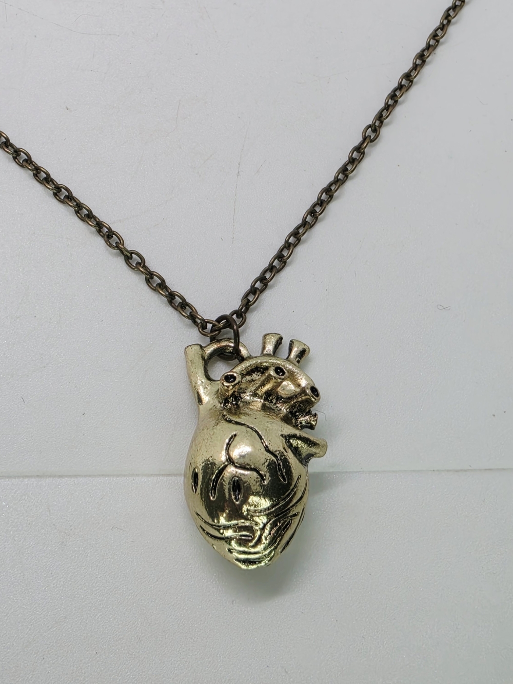 Gold Tone 3d Anatomical Heart Pendant Chain Necklace Goth Steampunk Oddity